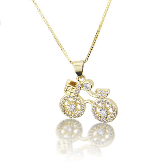 قلادة دراجة مخصصة من Ins، قلادة دراجة جديدة مطلية بالنحاس والذهب