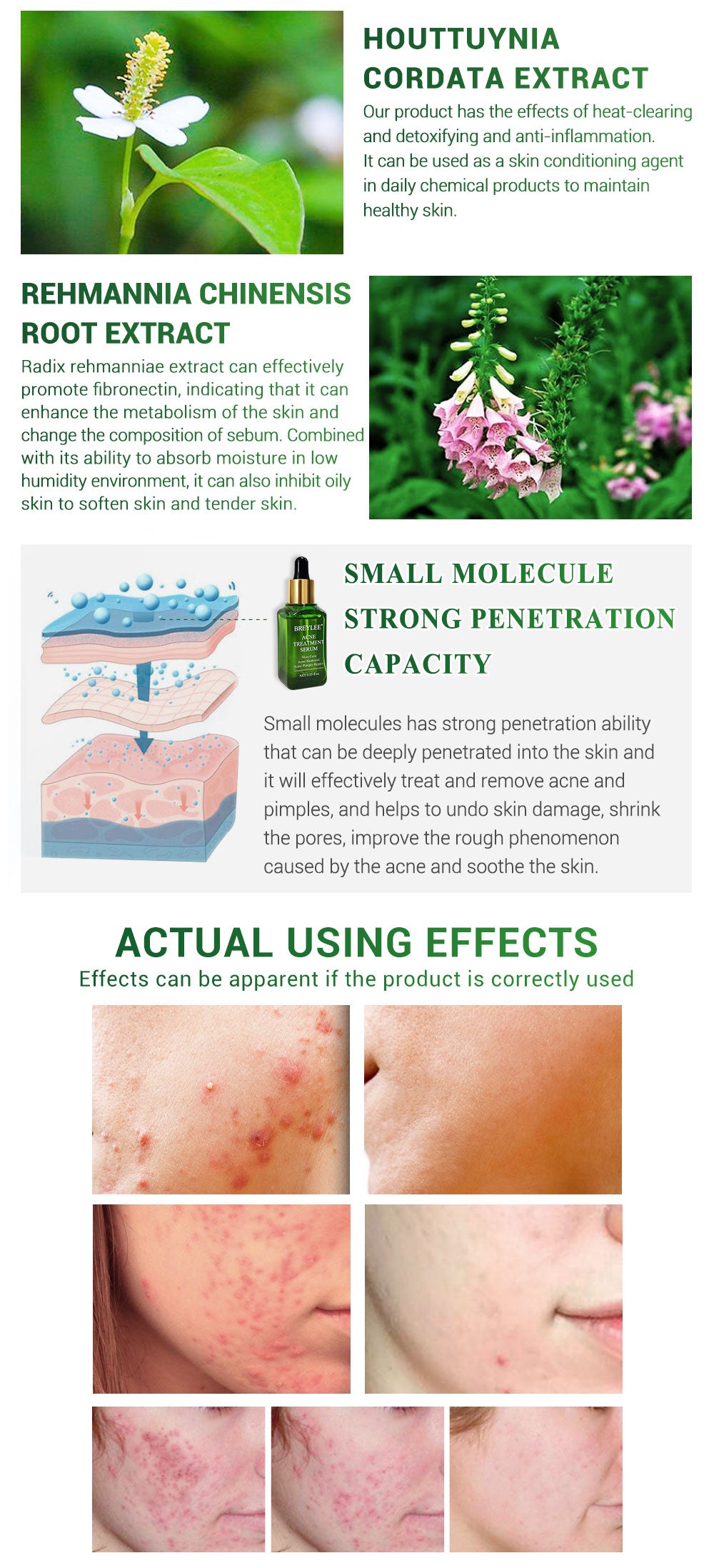 BREYLEE Acne Herbal Support Serum - Anti Acne Scar Removal Cream Skin Care Whitening Repair Acne Remover