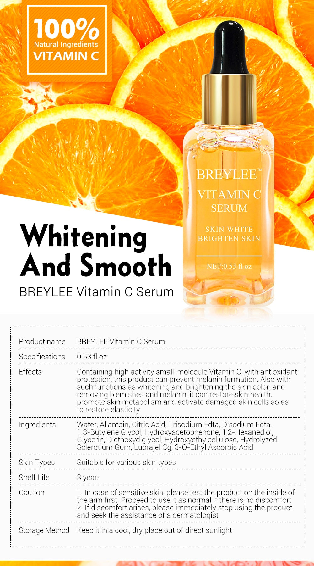 BREYLEE Vitamin C Brightening Face Serum – Dark Spot Remover & Whitening (15ml)- Buy More Pay Less