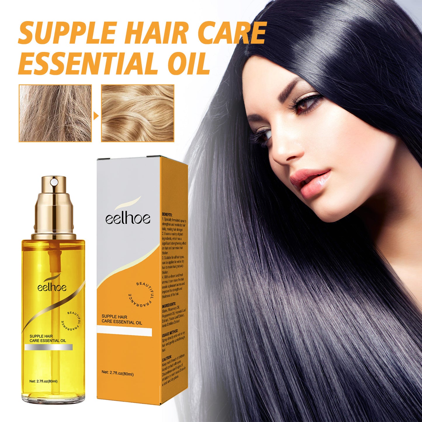 EELHOE Jojoba Oil Repair Herbal Support for Strong, Soft, and Non-Shedding Hair 80ml