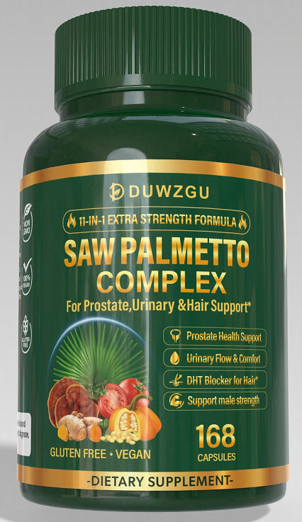 Complejo DUWZGU 11 en 1 de Saw Palmetto: Apoyo para la próstata, la función urinaria y el cabello para hombres (168 cápsulas veganas)