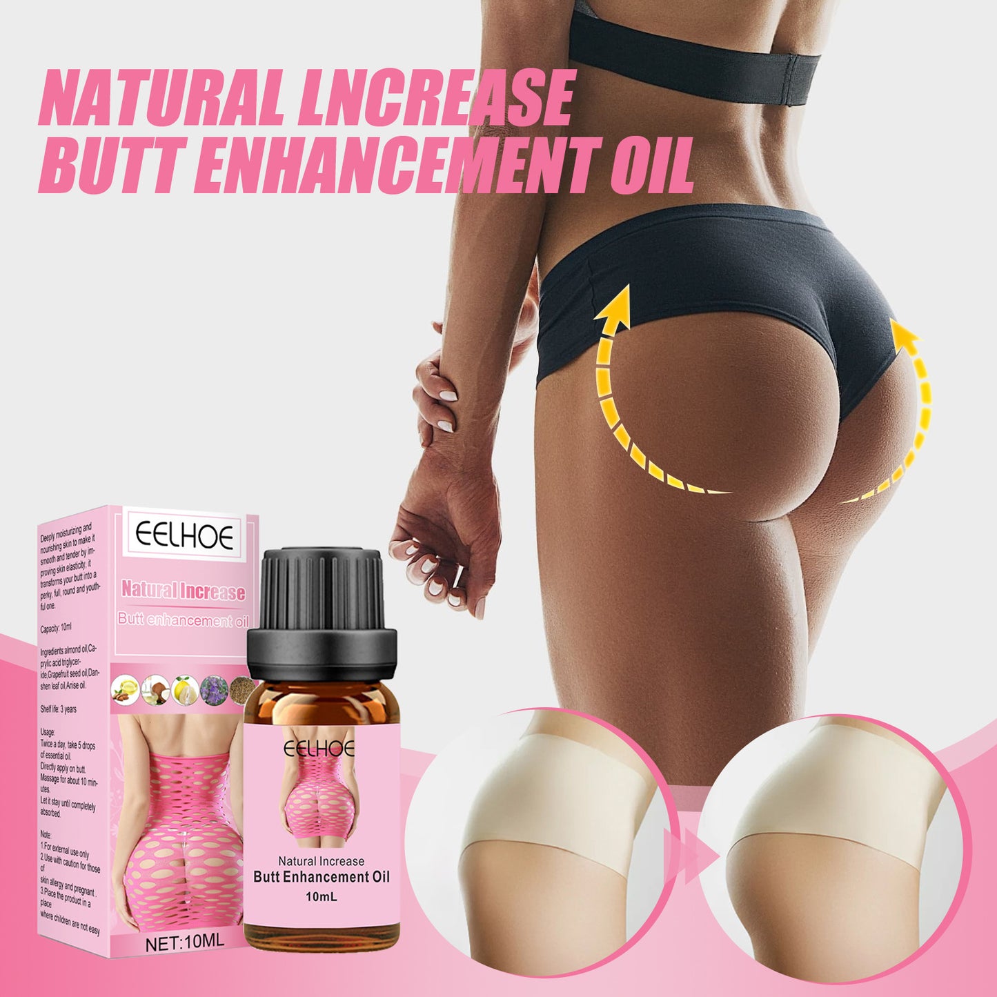 EELHOE Natural Butt Enhancement Oil – Firming, Lifting & Hydrating Formula