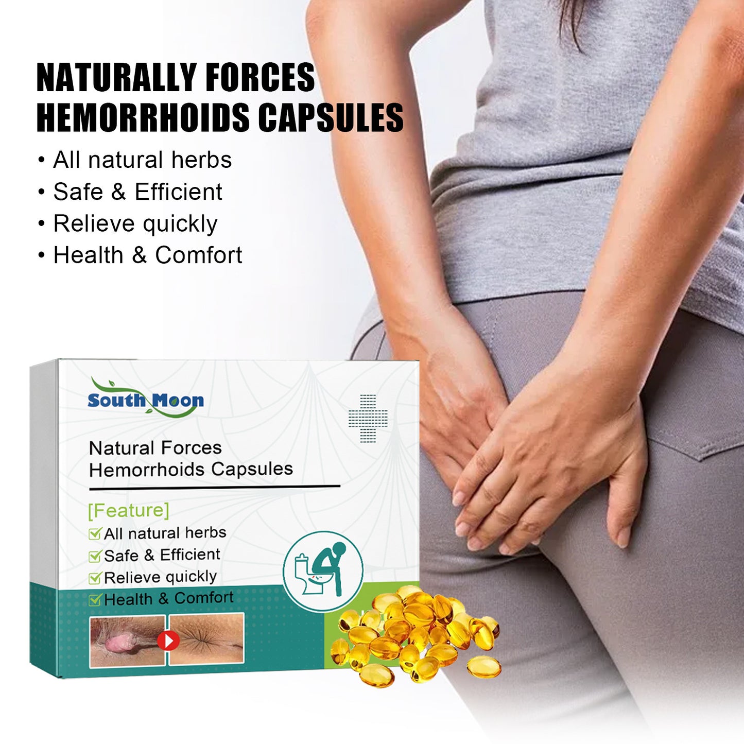 SOUTH MOON Herbal Hemorrhoid Relief Capsules – Fast-Acting Itch, Pain & Inflammation Support (7 Pcs)
