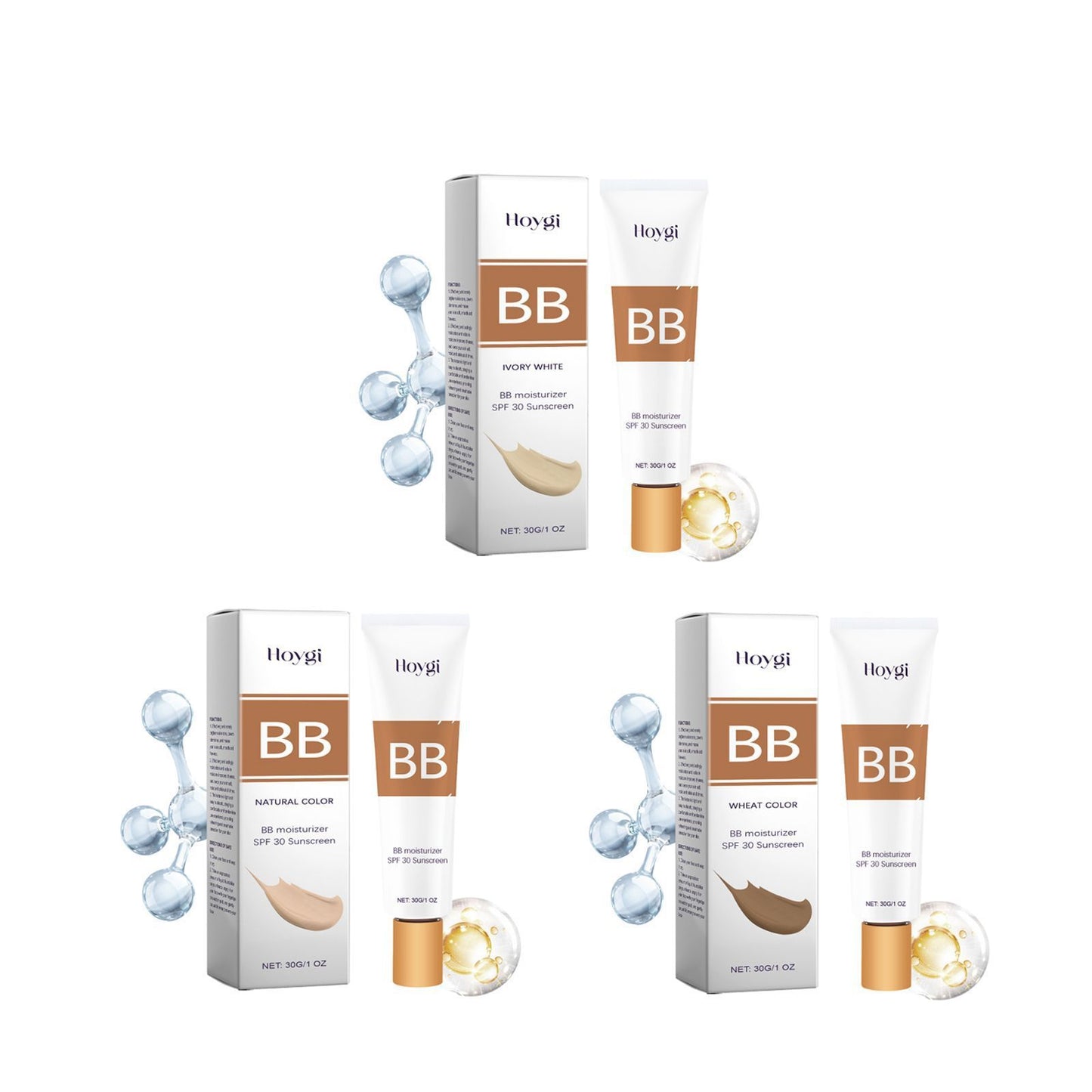 Protective BB Cream Concealer – Lightweight Liquid Foundation (30g) in Natural, Ivory, Wheat Shades
