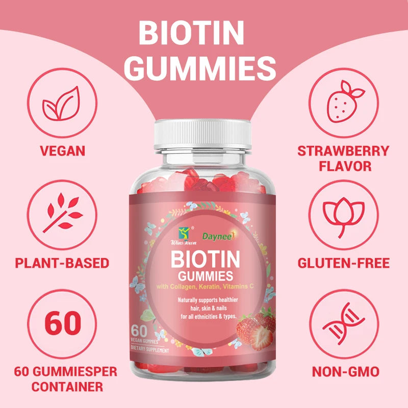 High Potency Biotin & Collagen Gummies – Vegan for Hair, Skin & Nail Health (Made in USA)