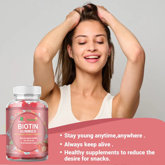 High Potency Biotin & Collagen Gummies – Vegan for Hair, Skin & Nail Health (Made in USA)