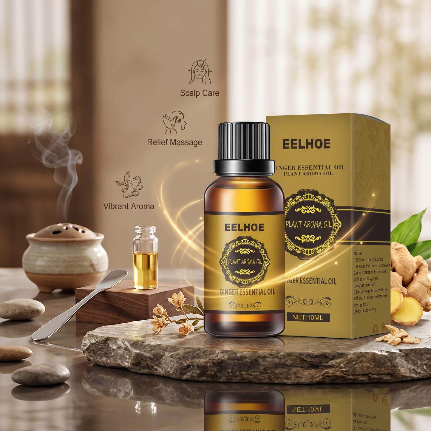 EELHOE Premium Ginger Essential Oil - "Little Sun" Slimming Belly, Waist Contouring & Warming Massage Treatment (10ml)