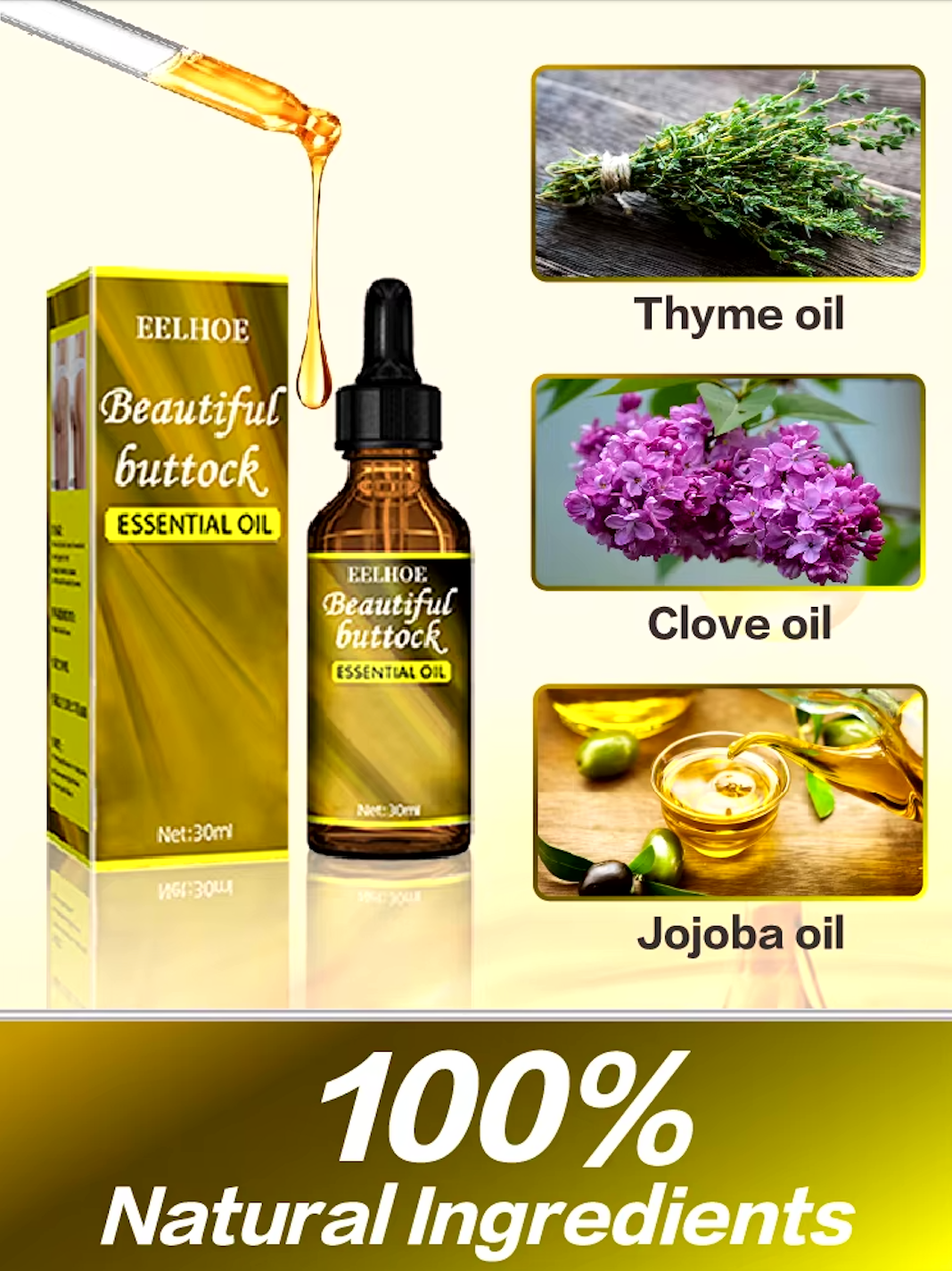EELHOE Hip Up Essential Oil Buttock Enlargement Cream Effective Lifting & Firming Butt Hip Lift Beauty Big Ass