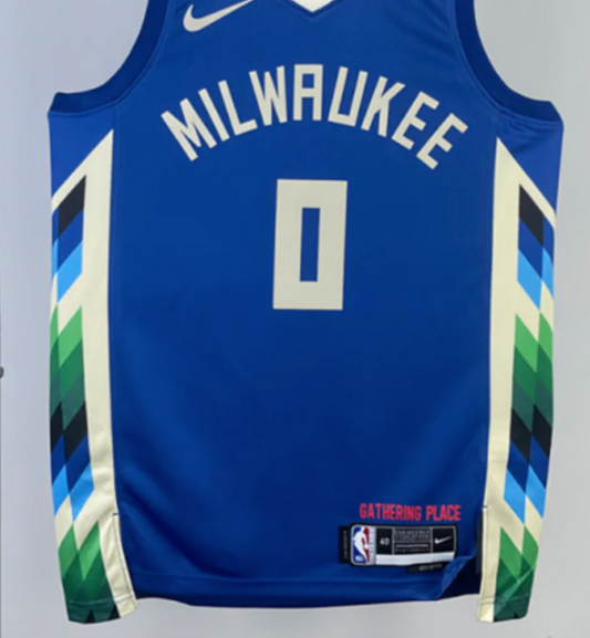 2022-23 MILWAUKEE BUCKS LILLARD #0 Blue City Edition Top Quality Hot Pressing NBA Jersey