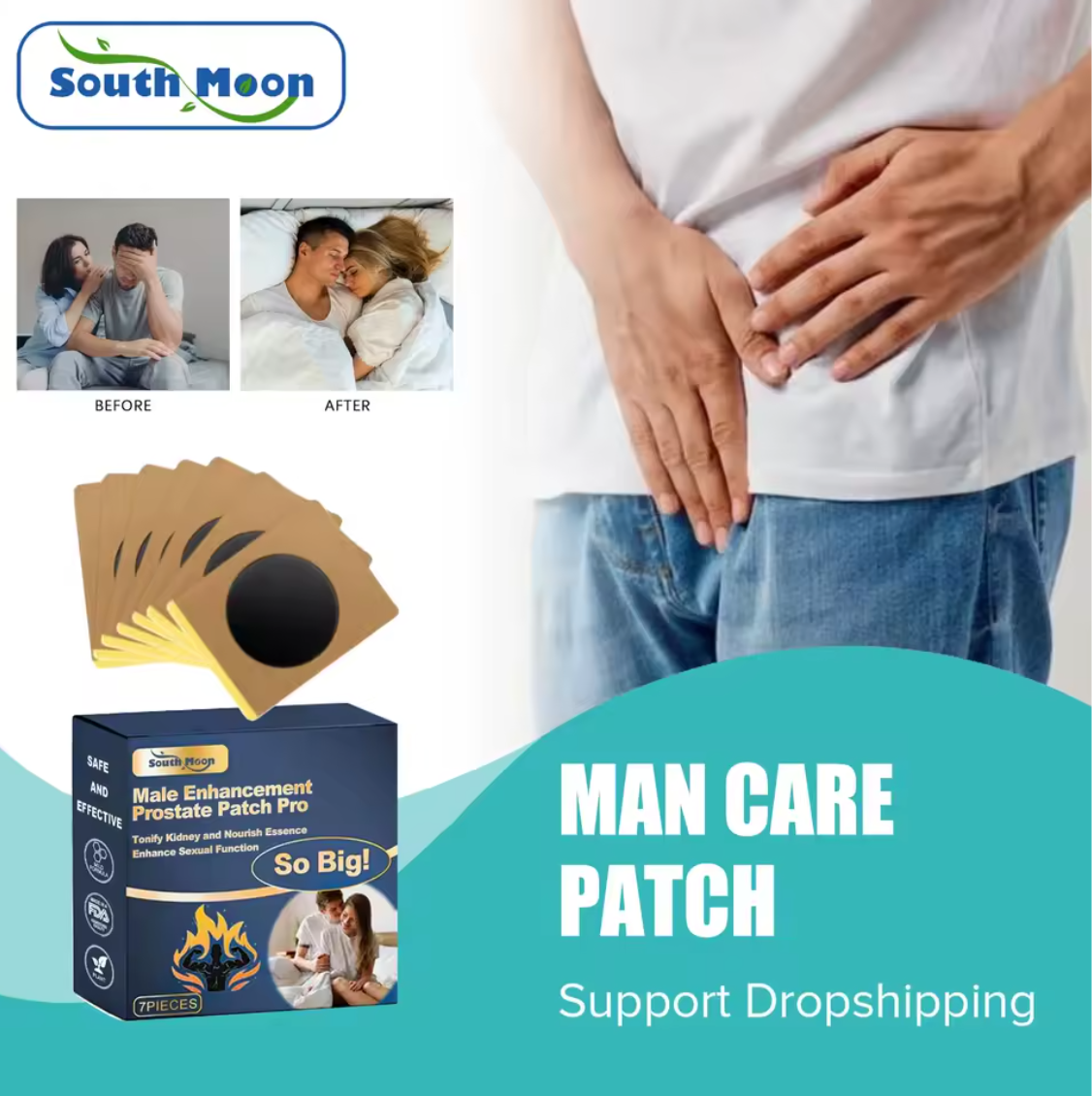 South Moon Men's Prostate Care Patch – Natural Relief for Prostatitis, Frequent Urination & Urethritis (30 Herbal Patches)