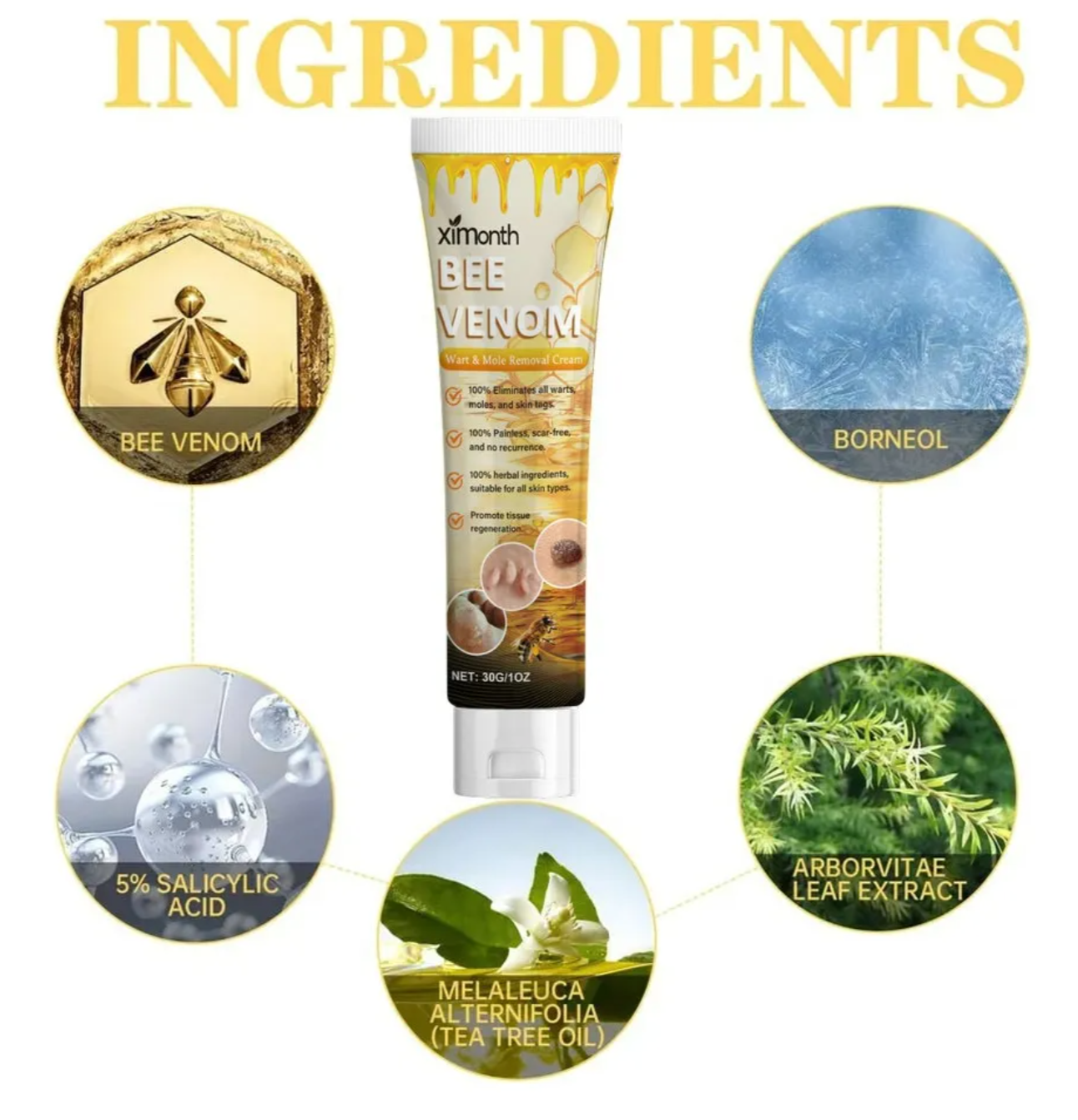 XIMONTH Bee Venom Wart & Mole Removal Cream – Herbal, Painless, Scar-Free Skin Tag Remover