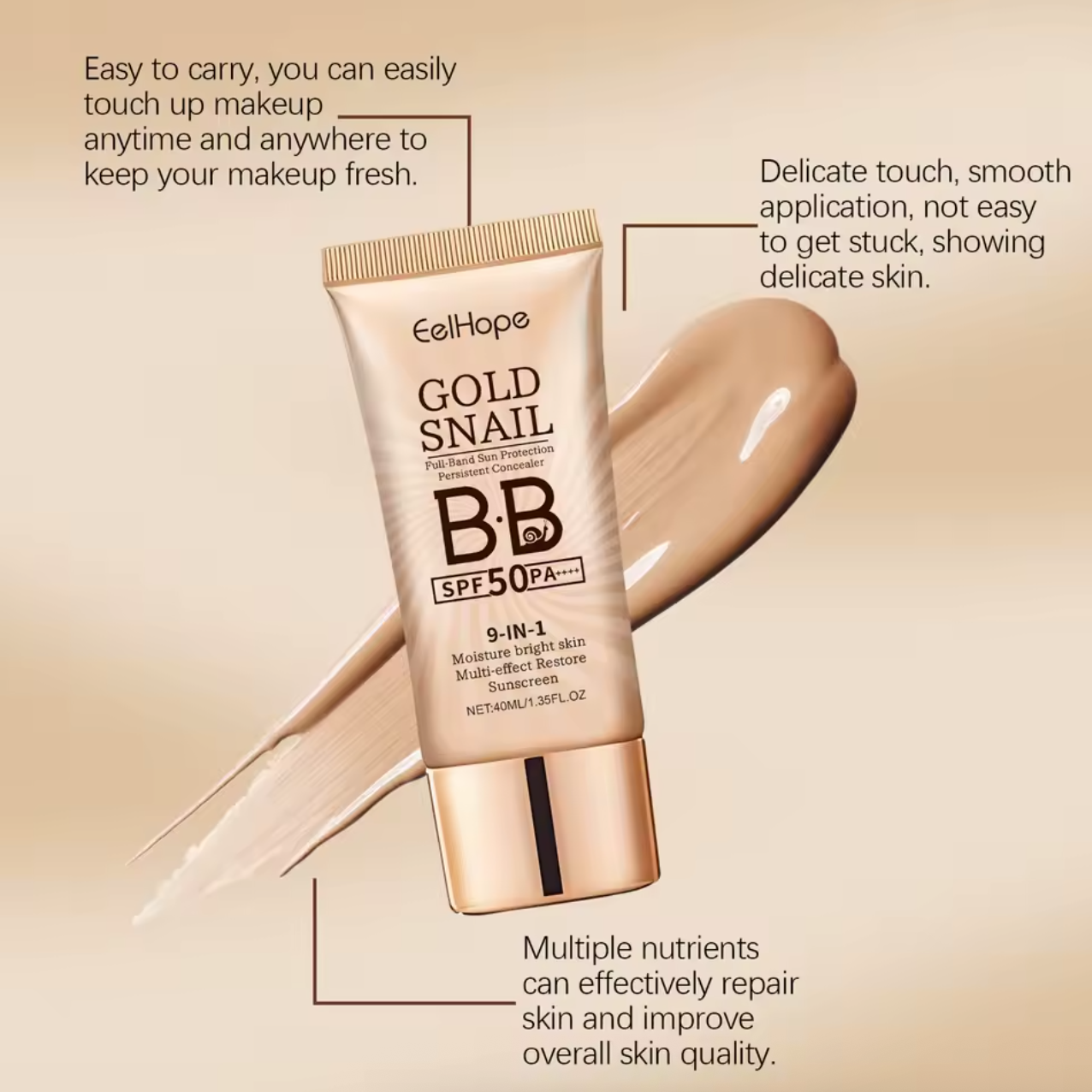 Gold Snail BB Cream Face Sunscreen Spf 50 Non-greasy Moisturizer Waterproof Skin UV Protection Refresh Sun Block Isolation Cream