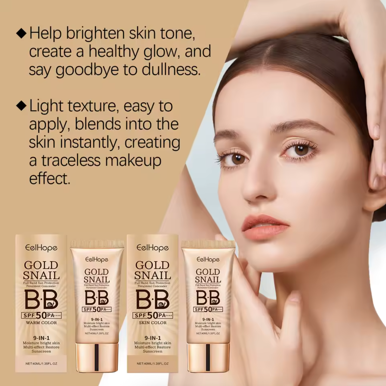 Gold Snail BB Cream Face Sunscreen Spf 50 Non-greasy Moisturizer Waterproof Skin UV Protection Refresh Sun Block Isolation Cream