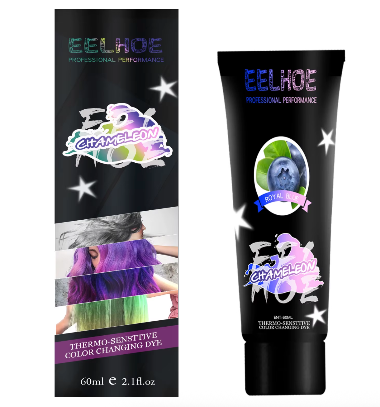 EELHOE Heat-Sensitive Color-Changing Temporary Hair Dye - Yellow in Cold, Green in Warm Temperatures