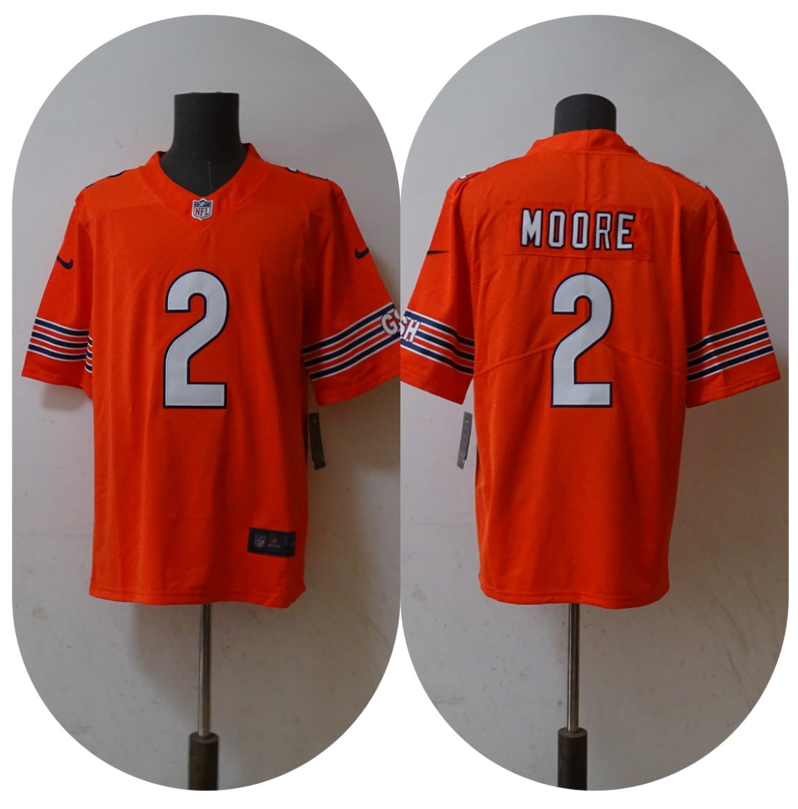 NFL Chicago Bears Williams, Odunze, Payton, Moore, Fields and Customize Name/Number Jerseys - Quality Fabric Jersey