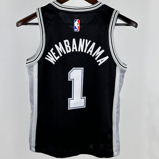 San Antonio Spurs WEMBANYAMA # 1 Black Kids NBA Jersey