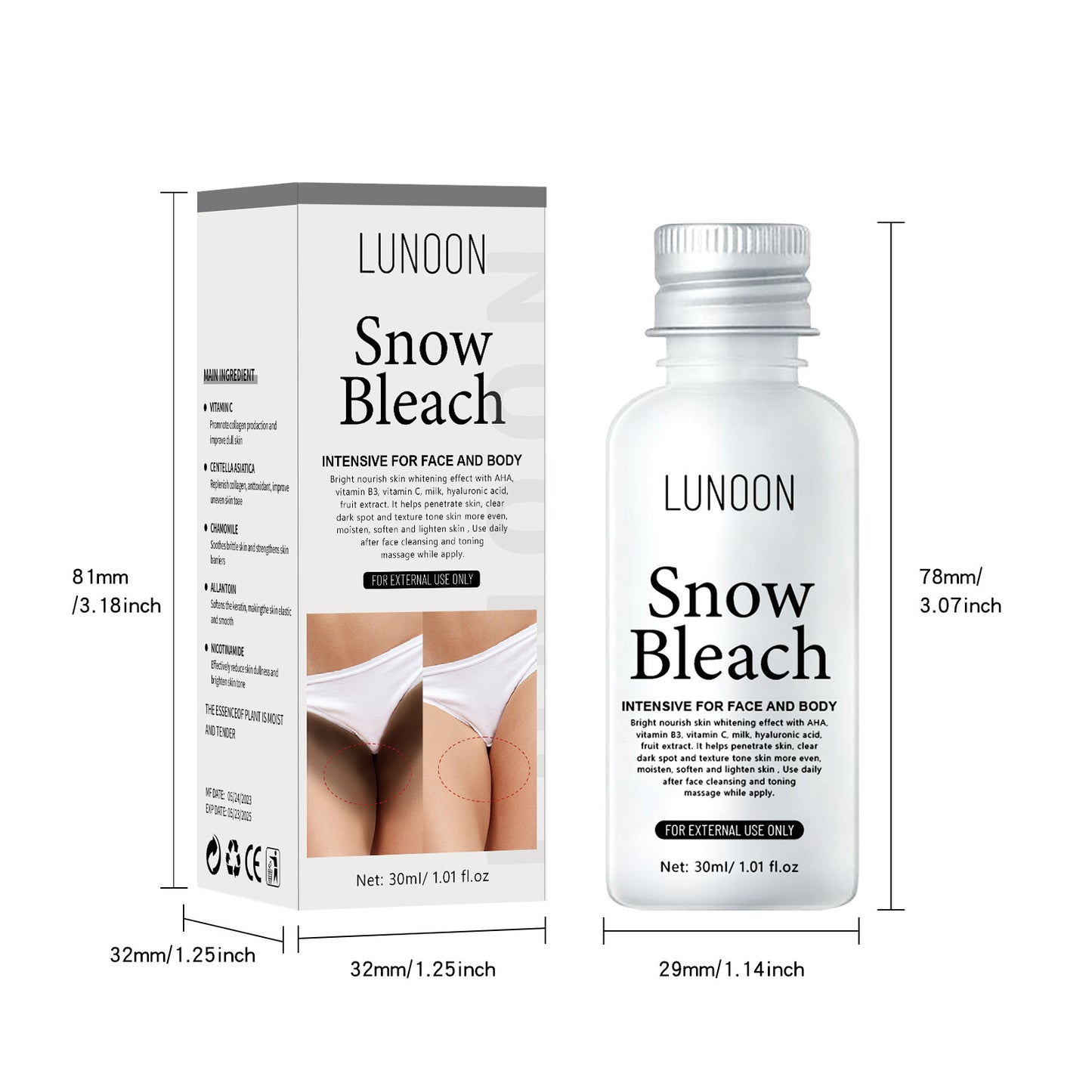 LUNOON Whitening Cream Private Parts Underarm Bleaching Serum Whiten Butt Knee Brighten Inner Thigh Intimate Parts Dark Remove Melanin