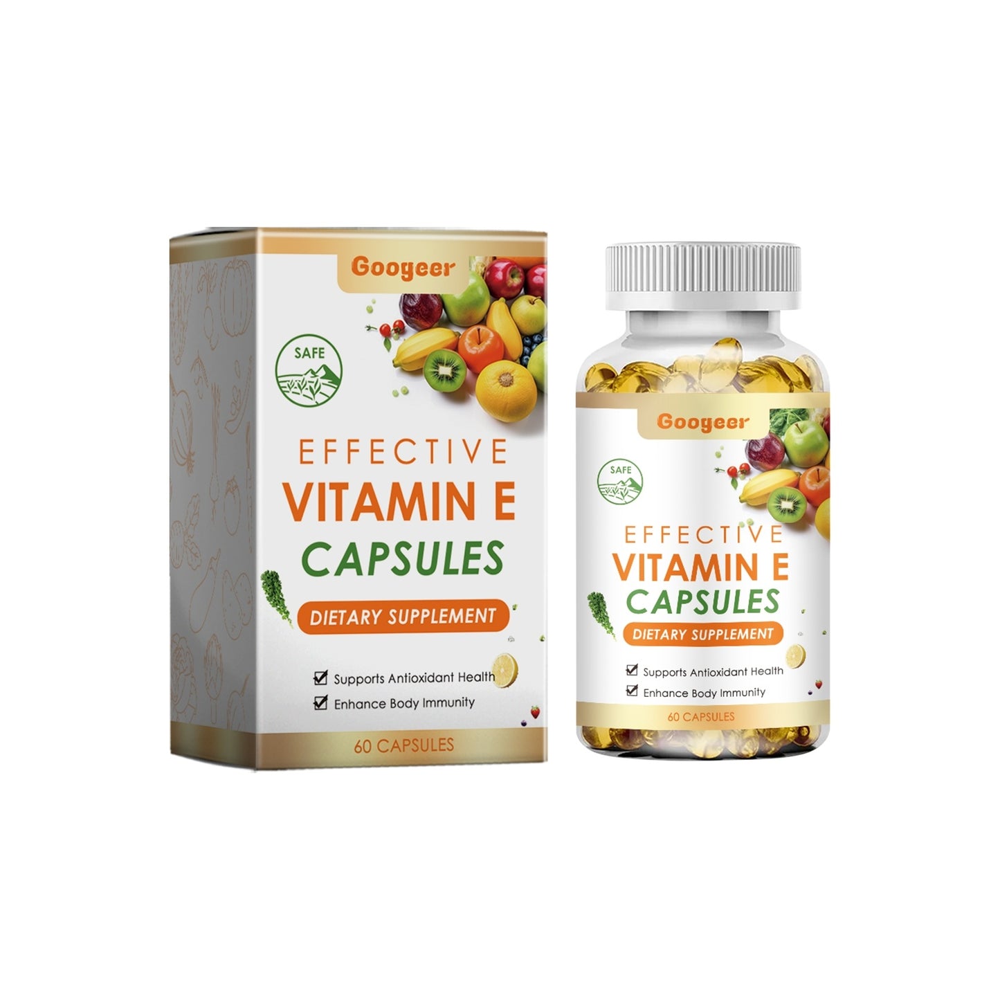 GOOGEER Vitamin E Capsules - Antioxidant, Skin and Eye Health Protecting, Immune System Supporting Dietary Supplement