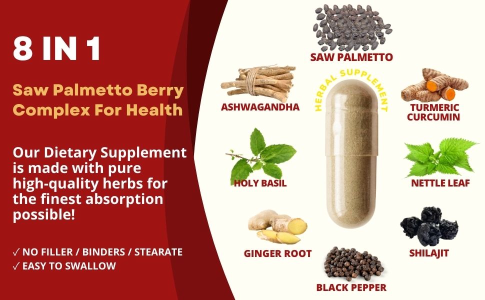 Complejo DUWZGU 11 en 1 de Saw Palmetto: Apoyo para la próstata, la función urinaria y el cabello para hombres (168 cápsulas veganas)