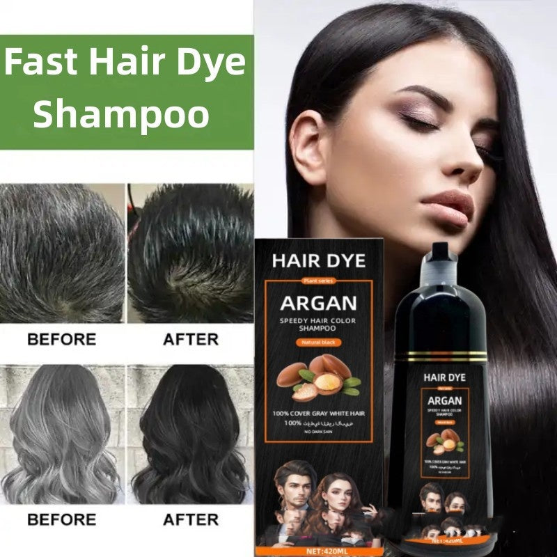 Argan Oil Fast Hair Dye Shampoo (420ml) – 5-Min Gray Coverage, Ammonia-Free Black Color
