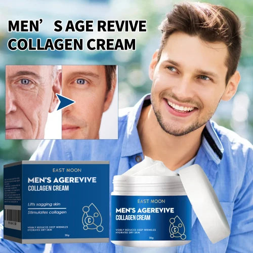 EAST MOON Men's AGEREVIVE Collagen Cream: Anti-Wrinkle, Firming & Hydrating Face Cream (30g)