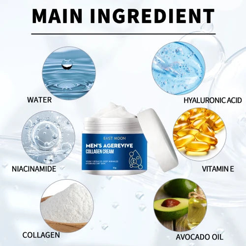 EAST MOON Men's AGEREVIVE Collagen Cream: Anti-Wrinkle, Firming & Hydrating Face Cream (30g)