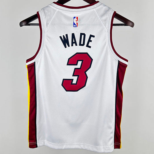 Miami Heat WADE #3 White Kids NBA Jersey