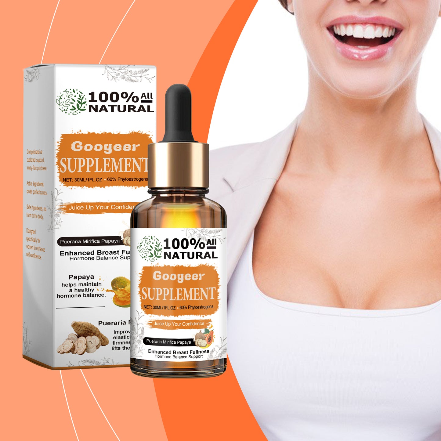 Googeer Pueraria Mirifica Papaya Supplement - Breast Fullness, Skin Health, Boosts Energy Levels, Hormone Balance