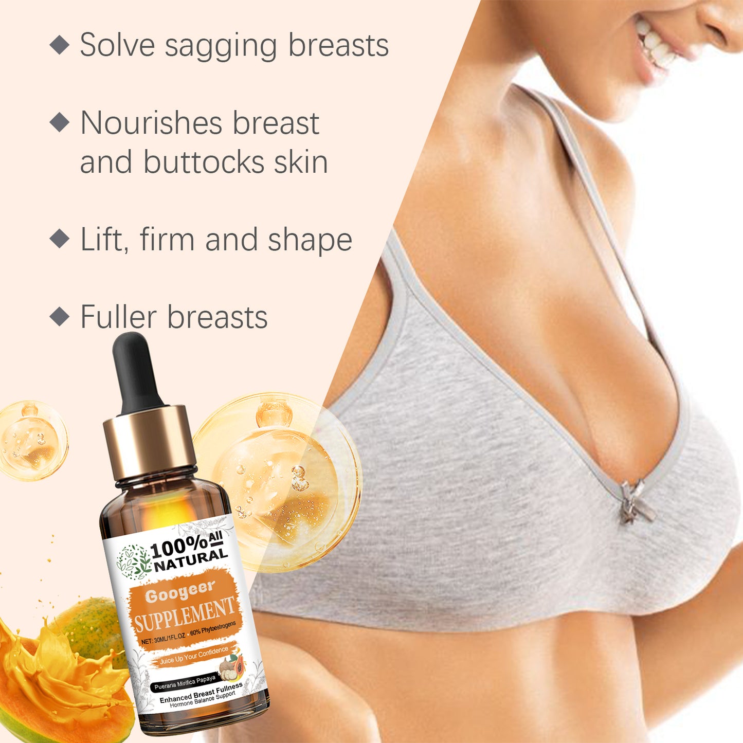 Googeer Pueraria Mirifica Papaya Supplement - Breast Fullness, Skin Health, Boosts Energy Levels, Hormone Balance