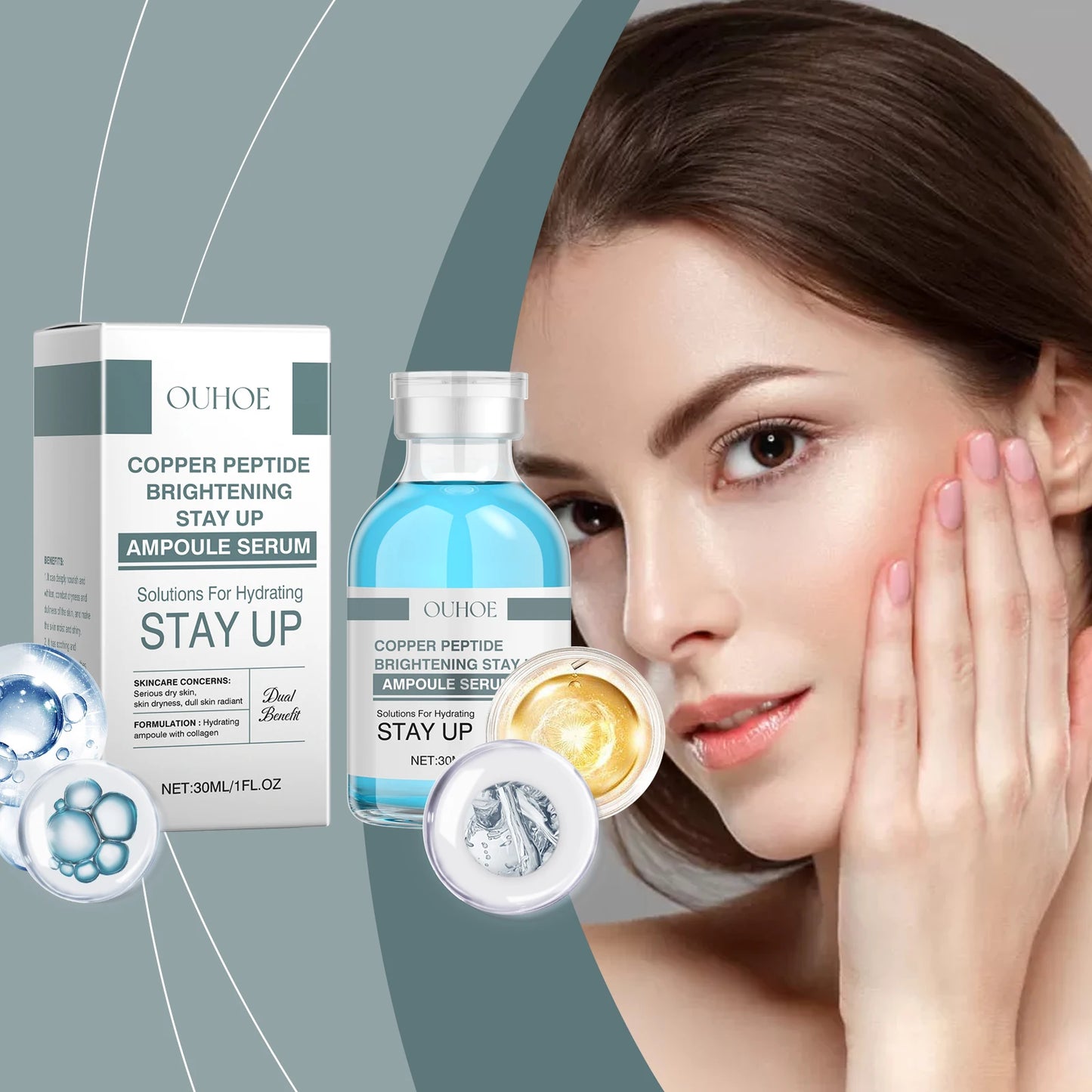 OUHOE Copper Peptide Brightening Stay Up Ampoule Serum - Brightening Effect, Supports Collagen Production
