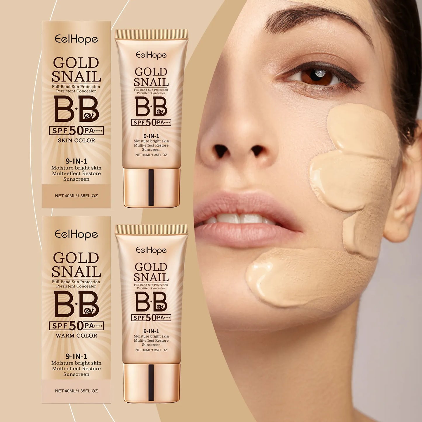 Gold Snail BB Cream Face Sunscreen Spf 50 Non-greasy Moisturizer Waterproof Skin UV Protection Refresh Sun Block Isolation Cream