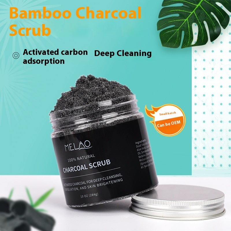 MELAO 100% Natural Bamboo Charcoal Scrub: Deep Cleansing, Exfoliating & Skin Brightening for Face & Body (284g)