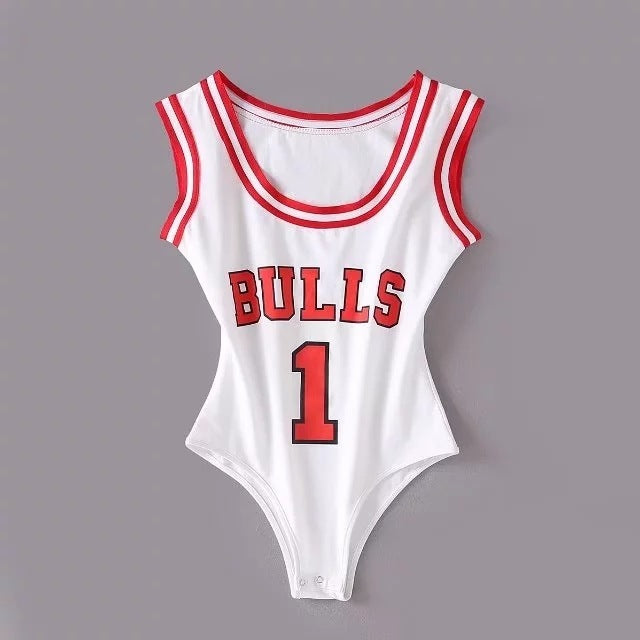 Women's Sports Suspender Jumpsuit - Bulls Basketball Jersey Design