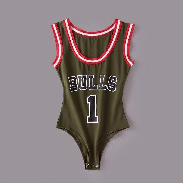 Women's Sports Suspender Jumpsuit - Bulls Basketball Jersey Design