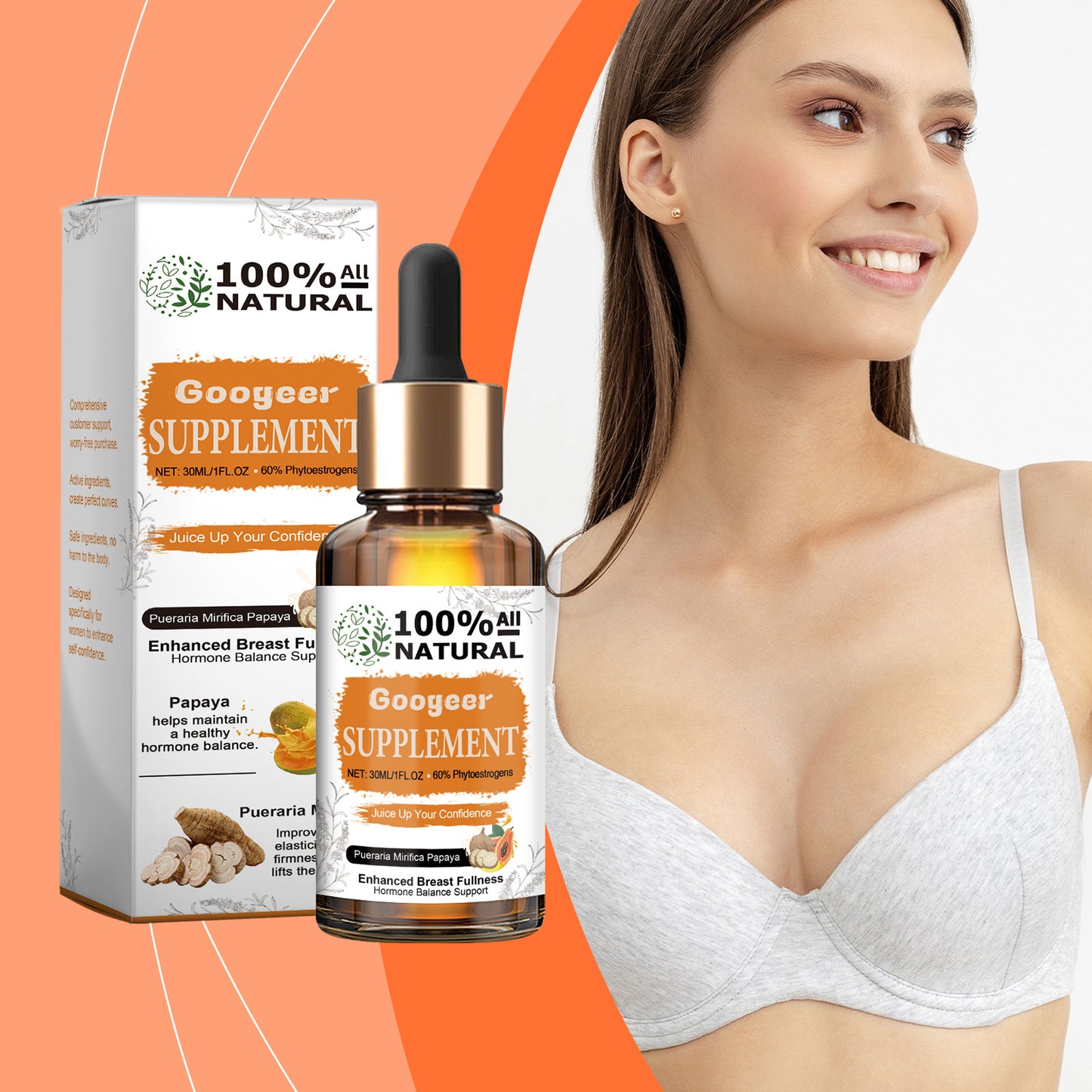 Googeer Pueraria Mirifica Papaya Supplement - Breast Fullness, Skin Health, Boosts Energy Levels, Hormone Balance