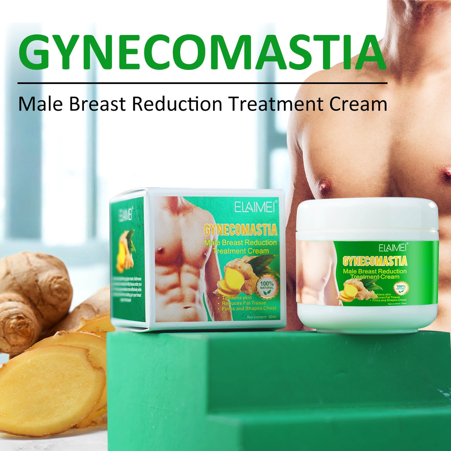 ELAIMEI Men's Gynecomastia Tightening Ginger Cream: Male Chest Fat Reduction & Firming Treatment (30ml)