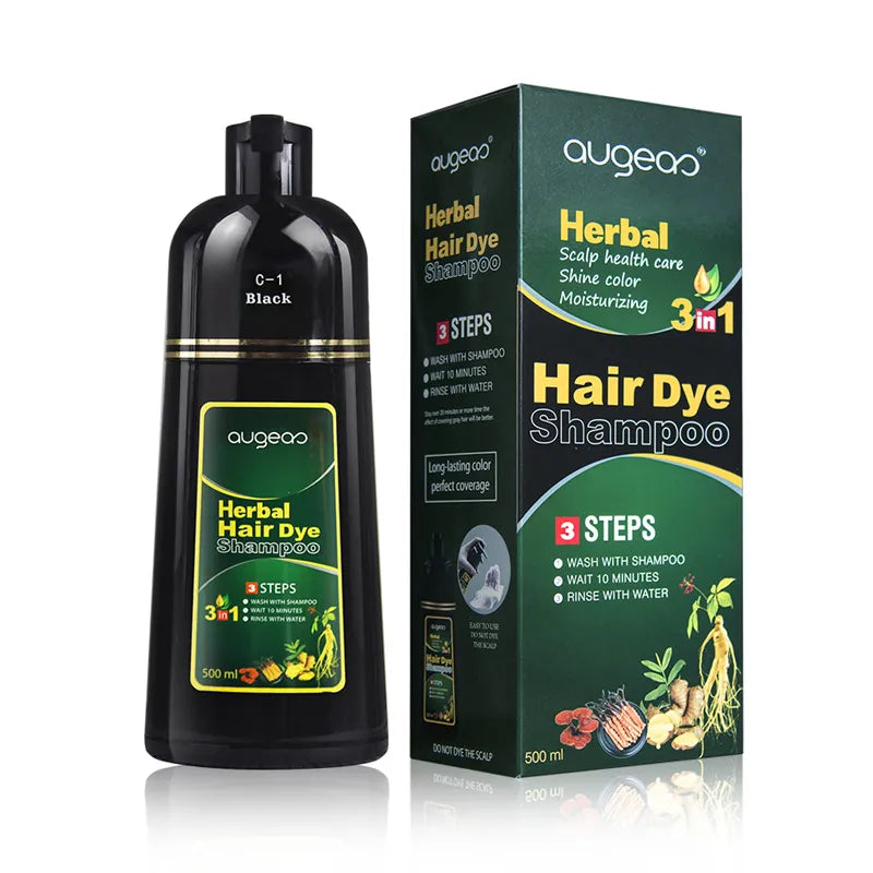 AUGEAU Herbal Hair Dye Shampoo (500ml) – Ammonia-Free, Vegan, Easy Coloring & Nourishing