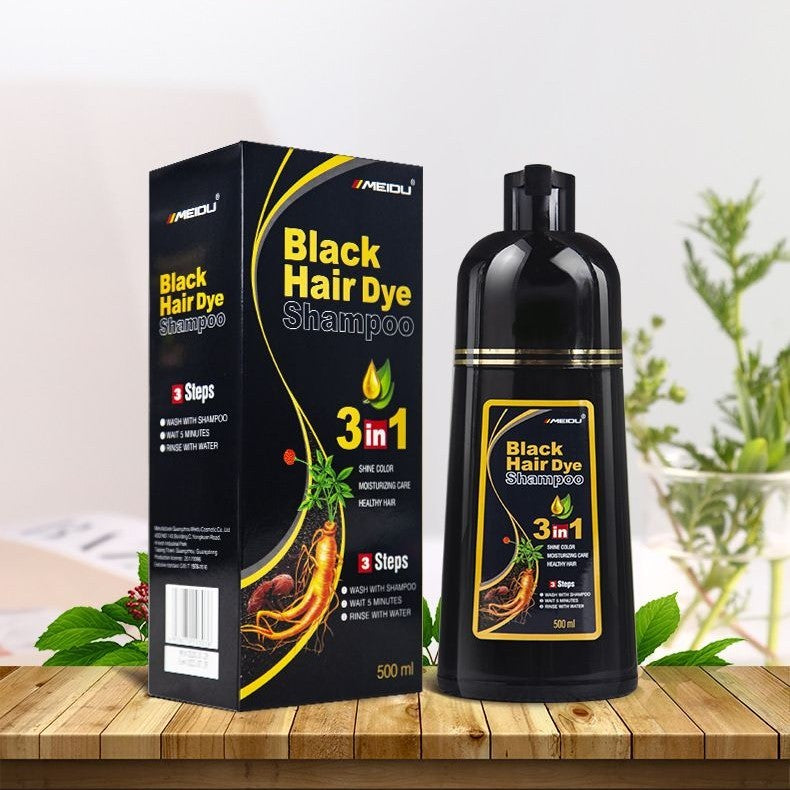 MEIDU 3-in-1 White To Black Hair Dye Shampoo – Natural Herbal Black Hair Color & Conditioner