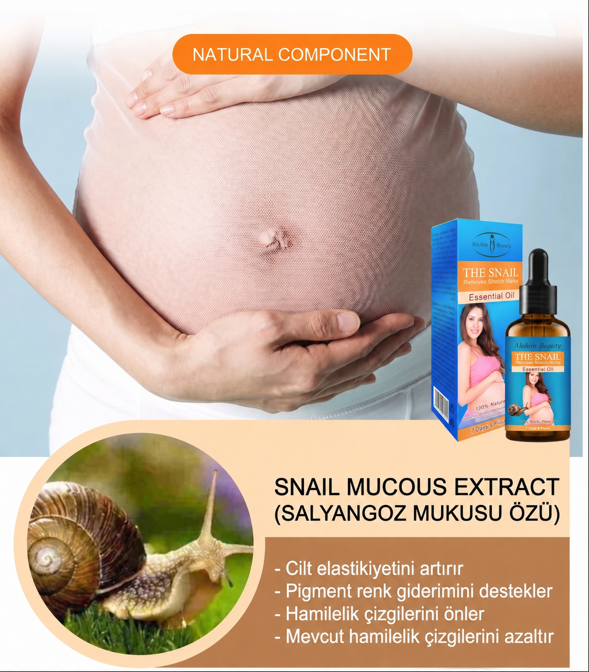 AICHUN BEAUTY Snail Postpartum Belly Massage Oil - Natural Stretch Mark Repair, Abdominal Skin Toning & Elasticity Recovery Treatment (30ml)