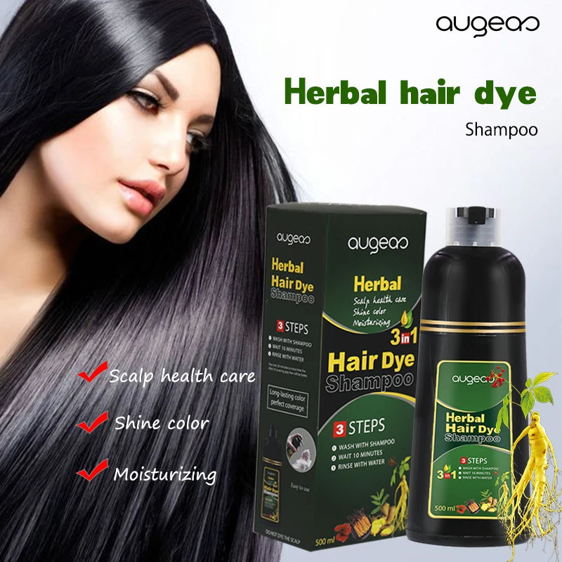 AUGEAU Herbal Hair Dye Shampoo (500ml) – Ammonia-Free, Vegan, Easy Coloring & Nourishing