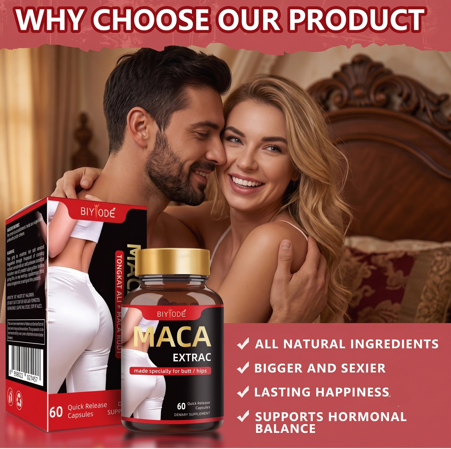 BIYODE Maca Extrac 3000mg Premium Capsules - Advanced Lower Body Sculpting, Booty Lifting & Ultimate Hip Firming Complex (60 Capsules)