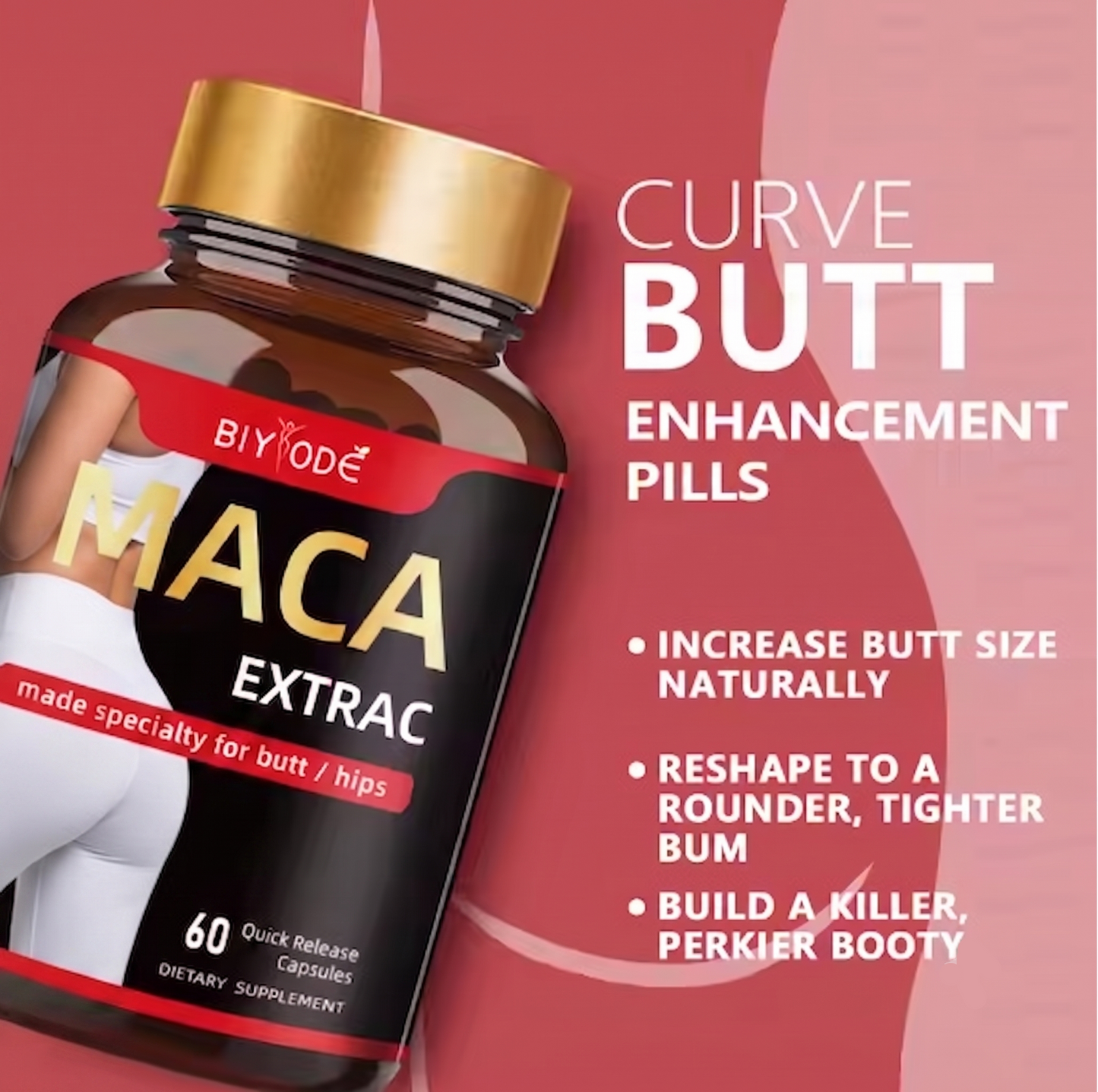 BIYODE Maca Extrac 3000mg Premium Capsules - Advanced Lower Body Sculpting, Booty Lifting & Ultimate Hip Firming Complex (60 Capsules)