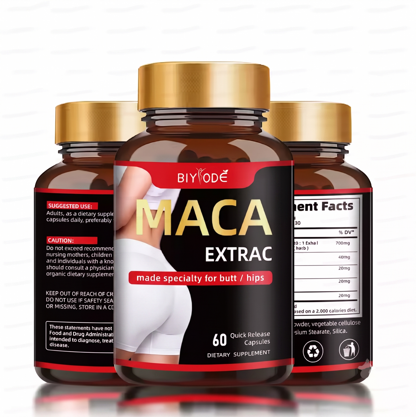 BIYODE Maca Extrac 3000mg Premium Capsules - Advanced Lower Body Sculpting, Booty Lifting & Ultimate Hip Firming Complex (60 Capsules)