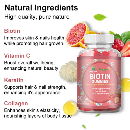 High Potency Biotin & Collagen Gummies – Vegan for Hair, Skin & Nail Health (Made in USA)