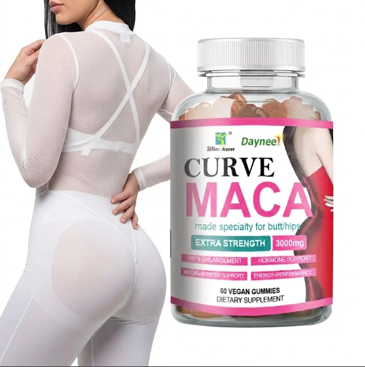 Daynee Curve Maca 3000mg Extra Strength Gummies - Premium Lower Body Sculpting, Booty Toning & Ultimate Hip Firming Supplement (60 Vegan Gummies)