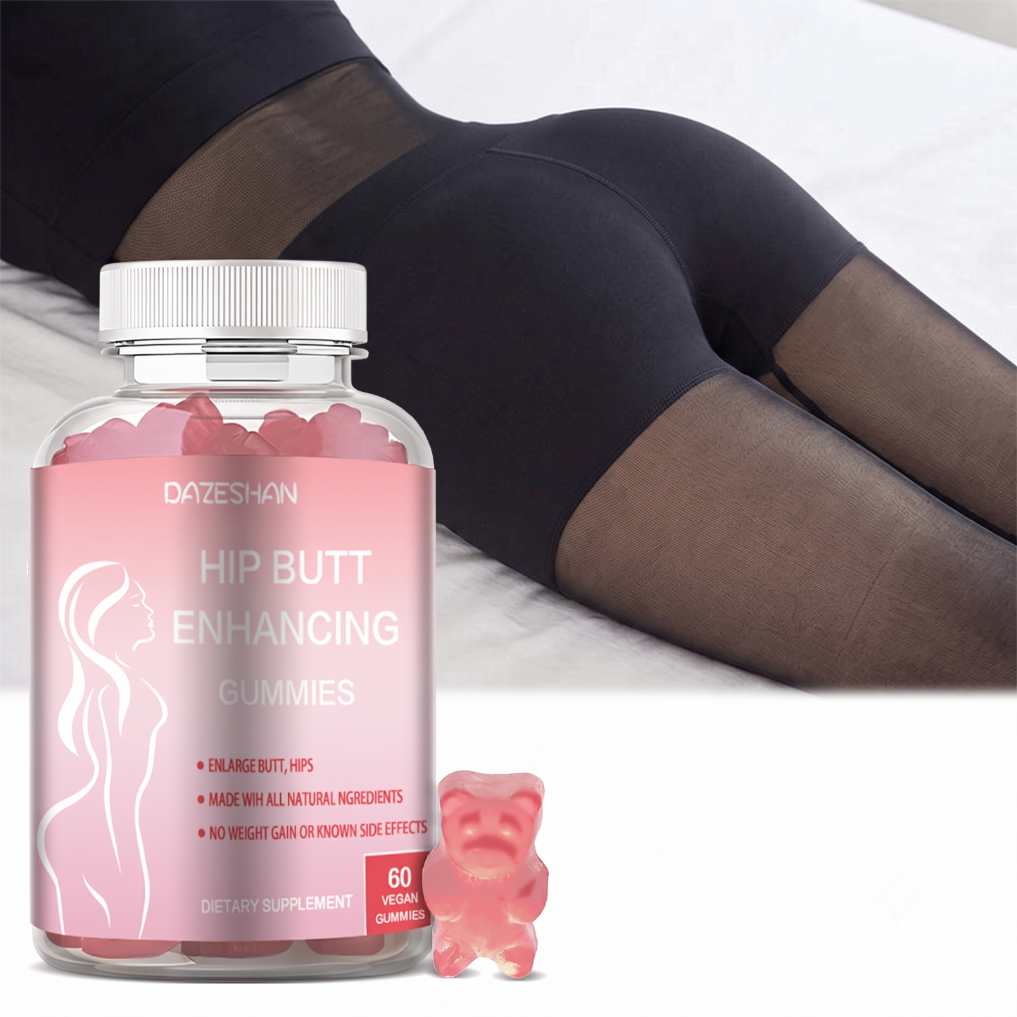 Dazeshon Premium Hip & Butt Enhancing Gummies - Advanced Natural Glutathione, Lower Body Plumping & Booty Lifting Support (60 Vegan Gummies)
