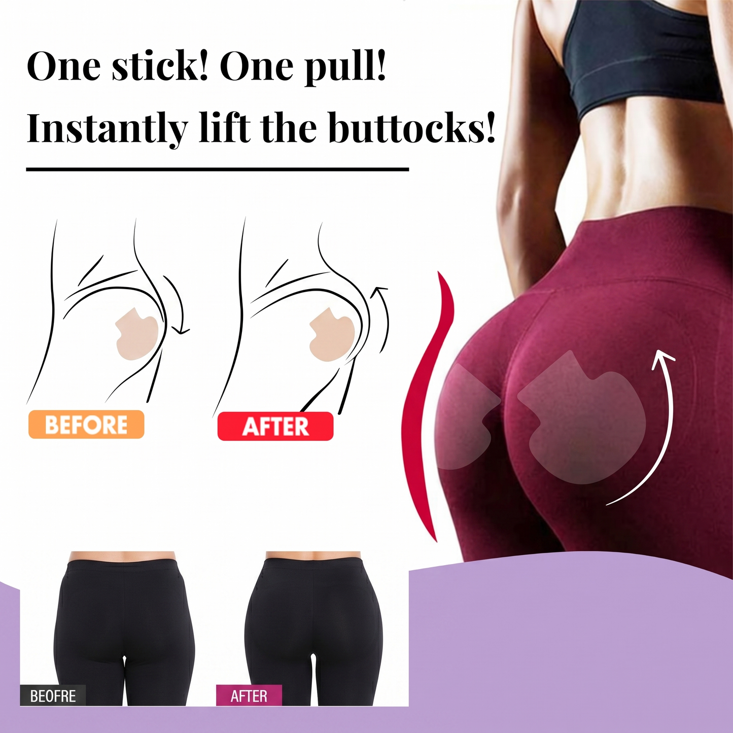 EELHOE Instant Buttock Lift Tapes - Invisible, Transparent & Waterproof Lower Body Contouring & Booty Shaping Adhesive Strips (10 Pieces)