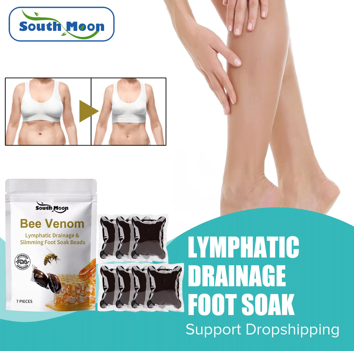 SOUTH MOON Lymphatic Detox, Fat Burner, Slimming, Insomnia Relief, Leg Swelling and Varicose Veins Support Gel