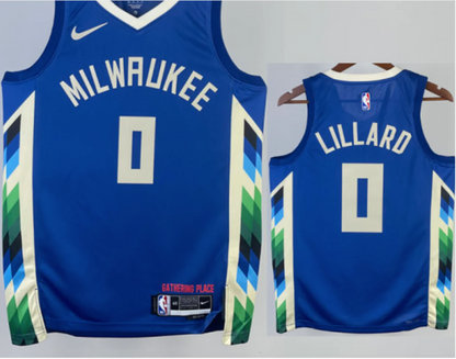 2022-23 MILWAUKEE BUCKS LILLARD #0 Blue City Edition Top Quality Hot Pressing NBA Jersey