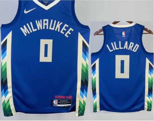 2022-23 MILWAUKEE BUCKS LILLARD #0 Blue City Edition Top Quality Hot Pressing NBA Jersey